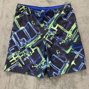 NIKE Swoosh Logos Men's Medium M Lined Swim Trunks Blue Black Green Shorts
